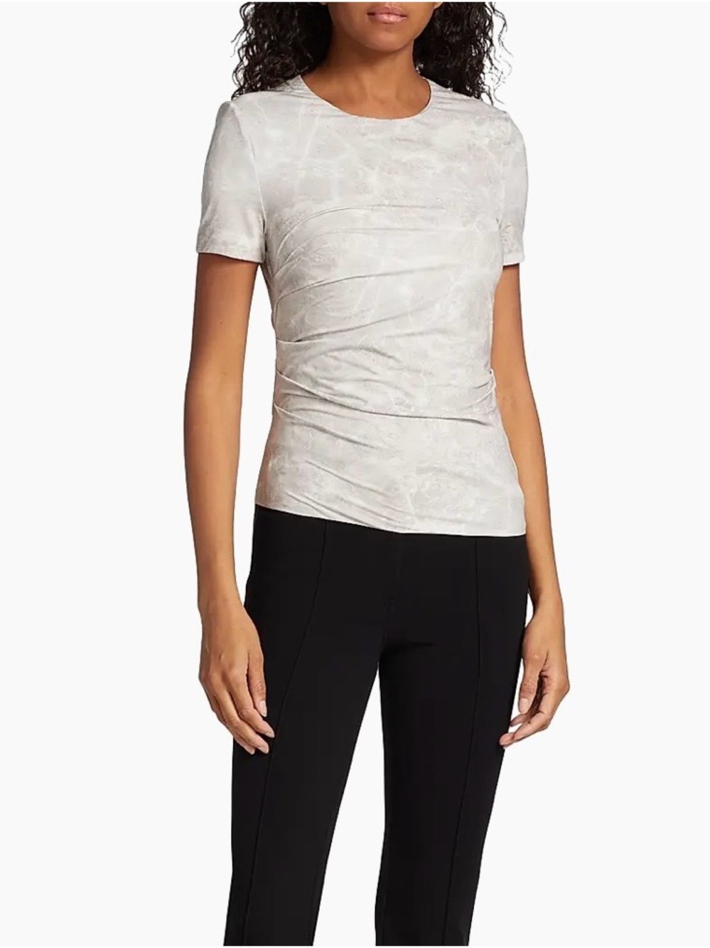 Helmut Lang Women's Short Sleeve stretchy Ruched Top - Light Gray